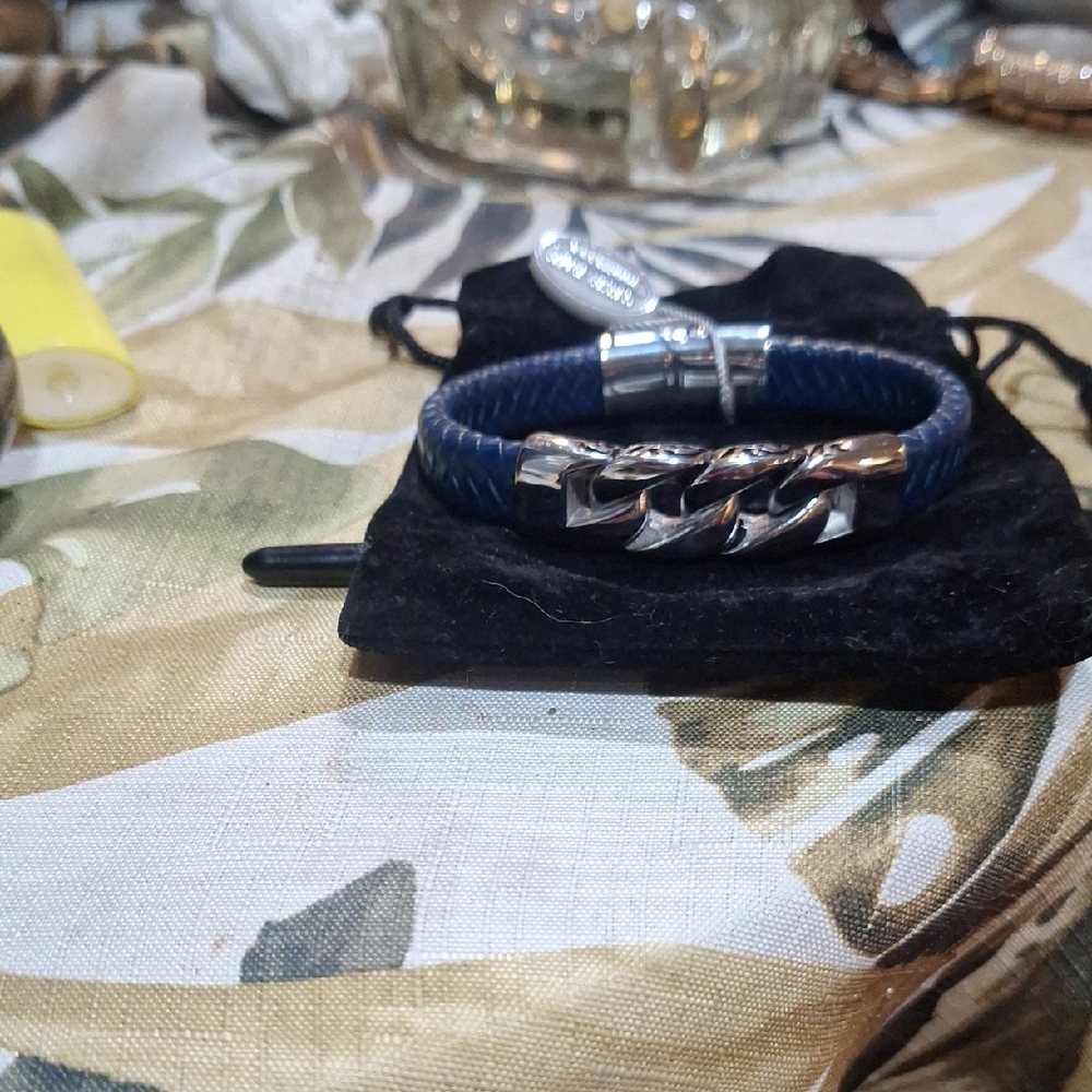 Men's Blue and Silver Bracelet